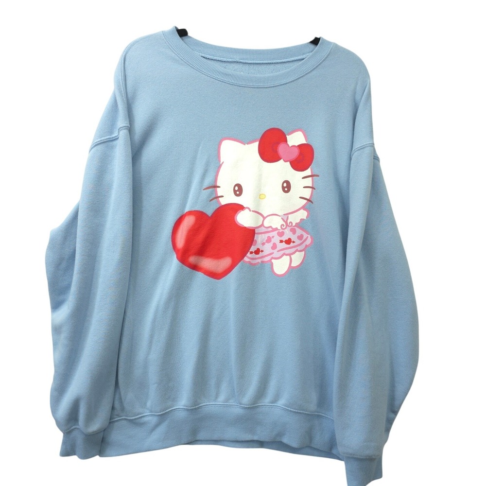 Hello Kitty Sanrio Blue Crewneck Sweatshirt XXL Heart Graphic Coquette Cute‎ Y2K